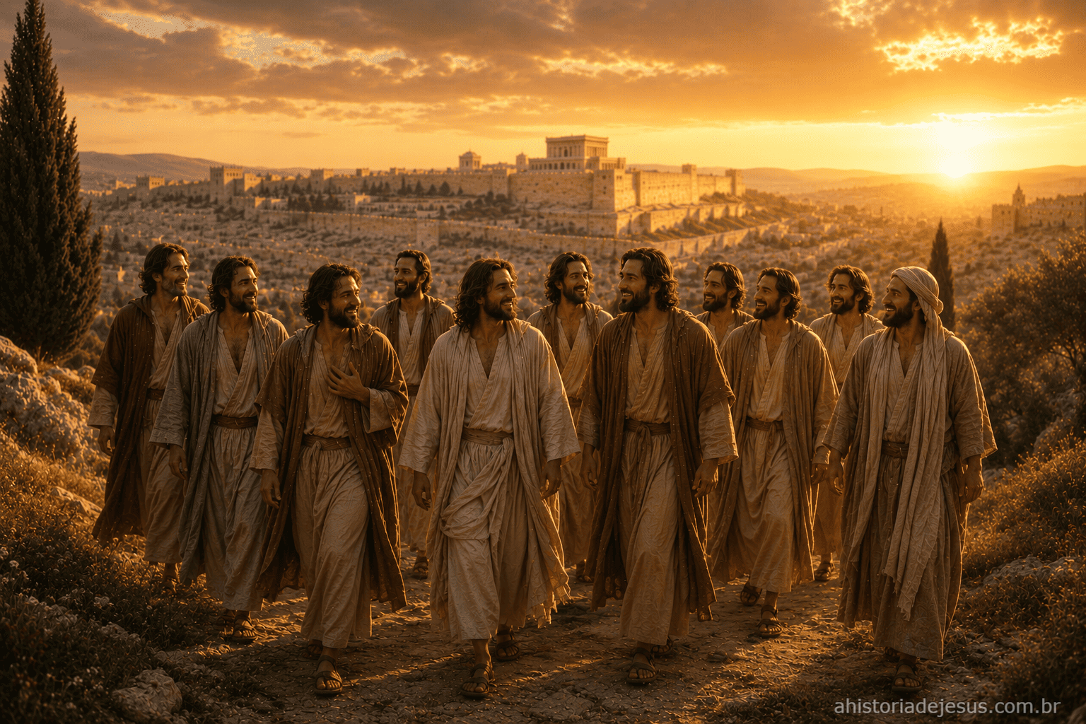 Discípulos retornando a Jerusalém após a Ascensão