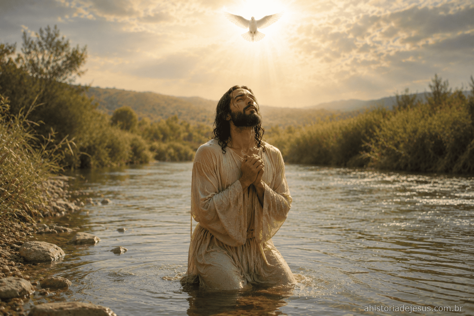 Jesus em oração após o batismo no Jordão