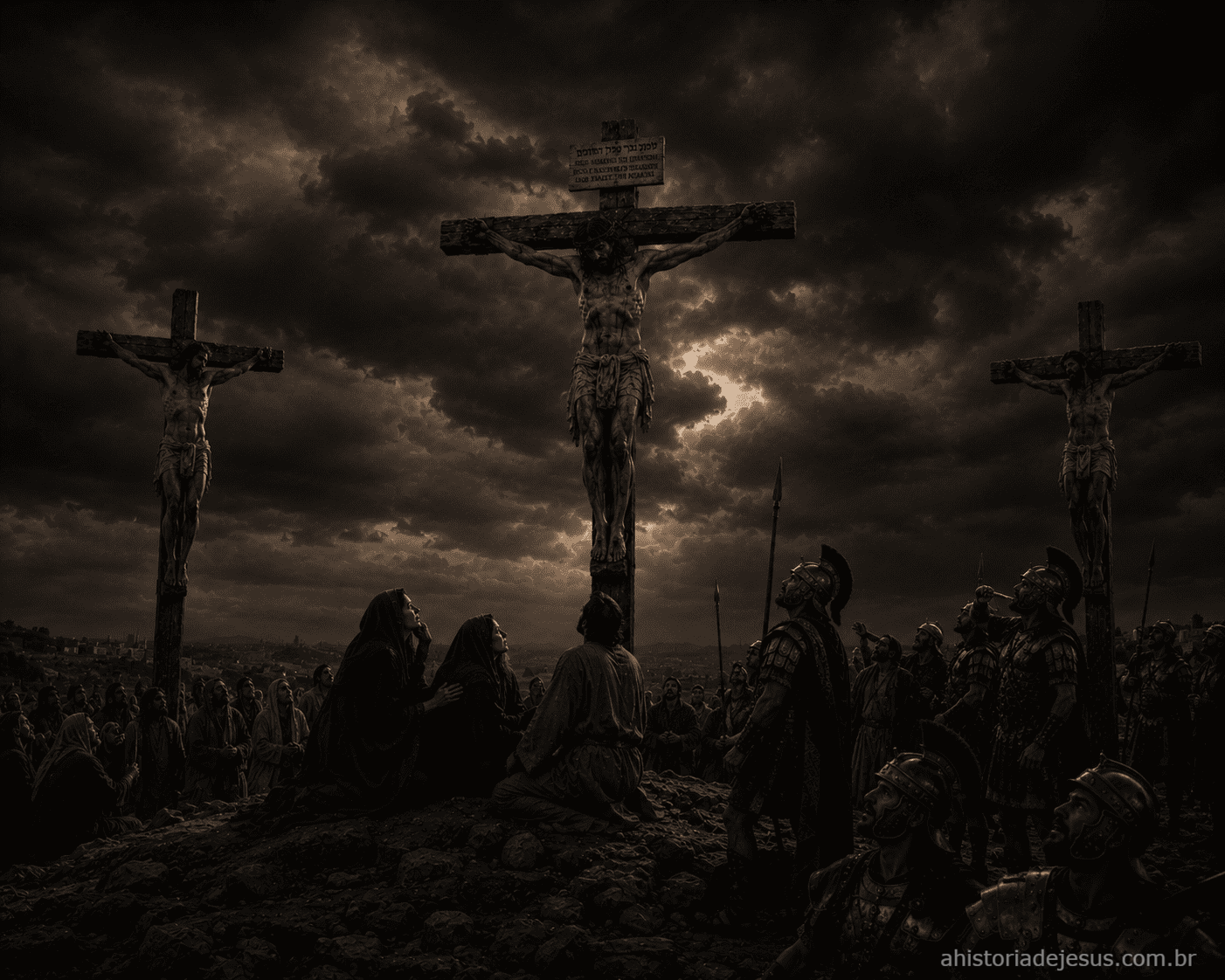 Escuridão sobre a cruz e o véu do Templo rasgado