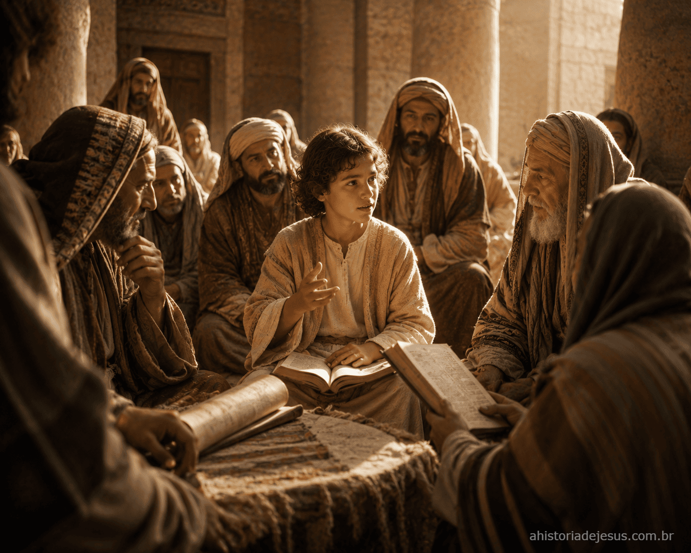 Jesus aos doze anos, discutindo com os doutores no Templo