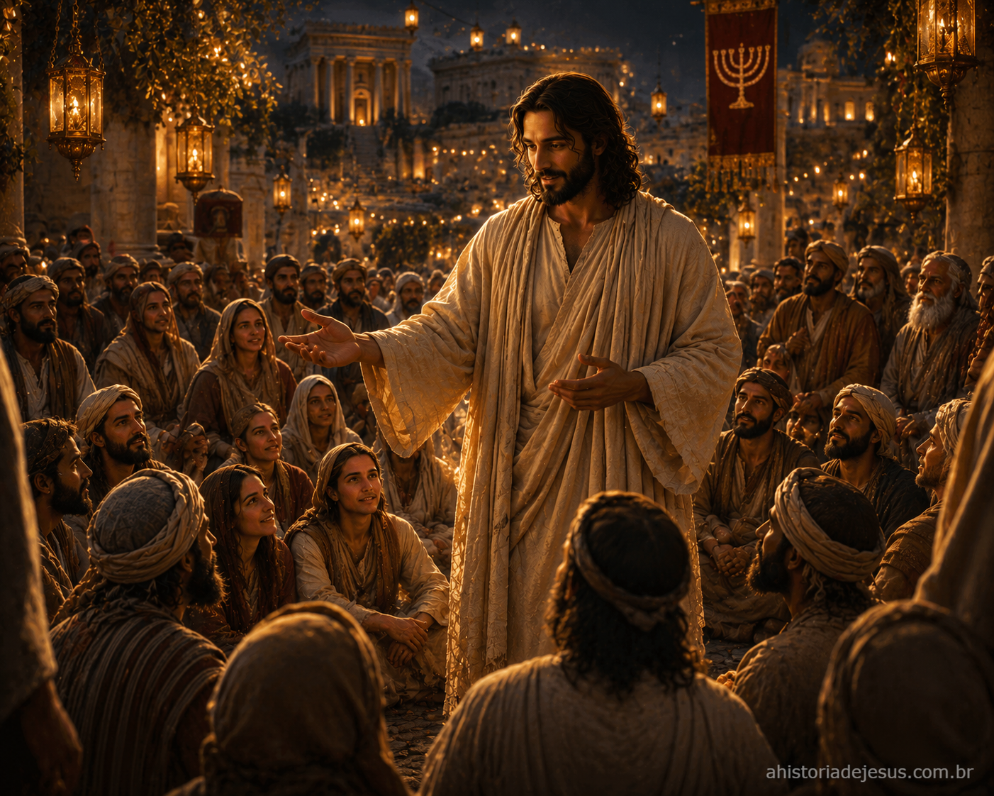Jesus ensinando durante uma festa em Jerusalém