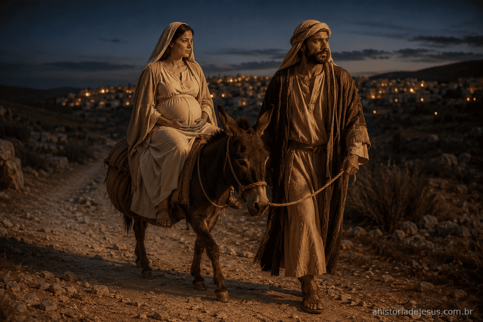 Maria e José viajando para Belém