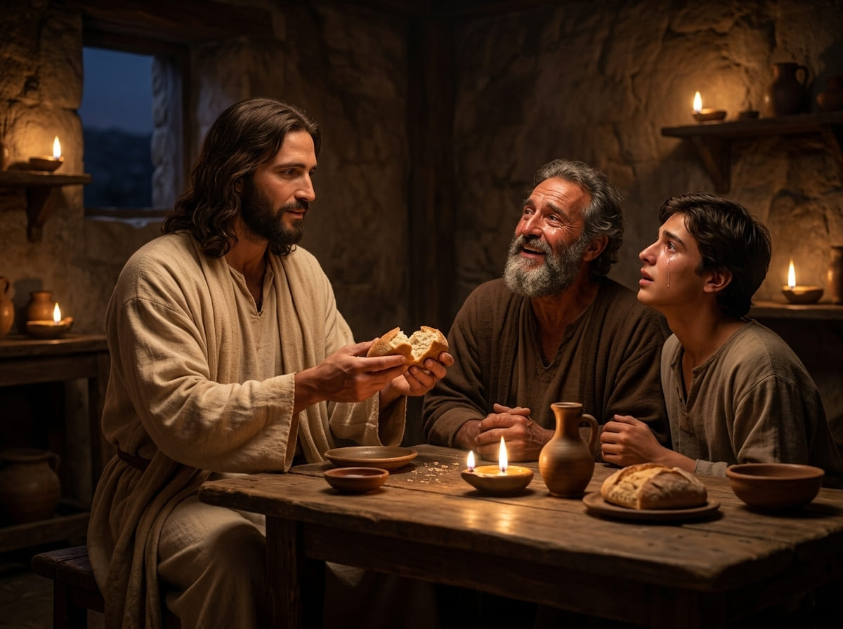 Jesus revelando-se aos discípulos de Emaús ao partir o pão